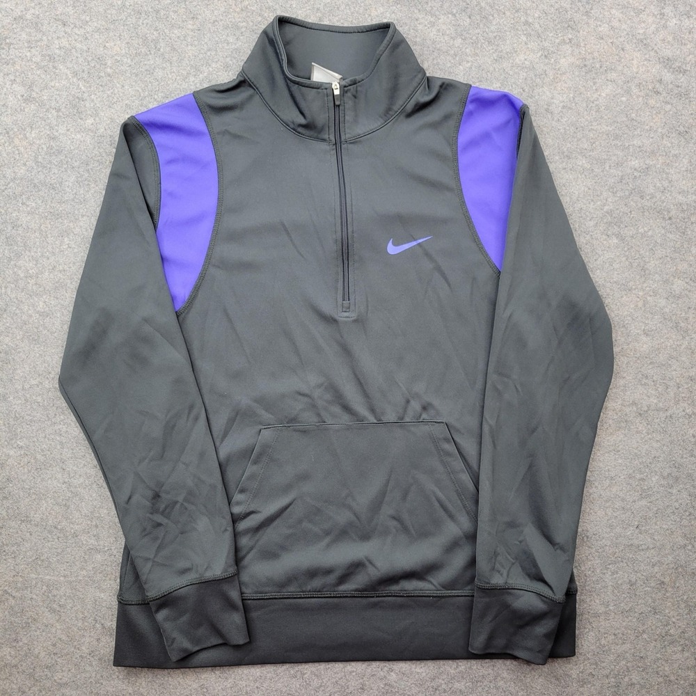 Nike Sweatshirt Girls Large Gray Purple 1/4 Zip Pullover Athletic Top Logo 12-14